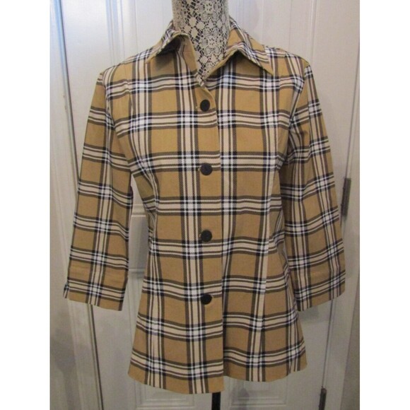 NWT Pure Amici Womens Brown Checkered Button Front Blazer Jacket Size S - Picture 1 of 6